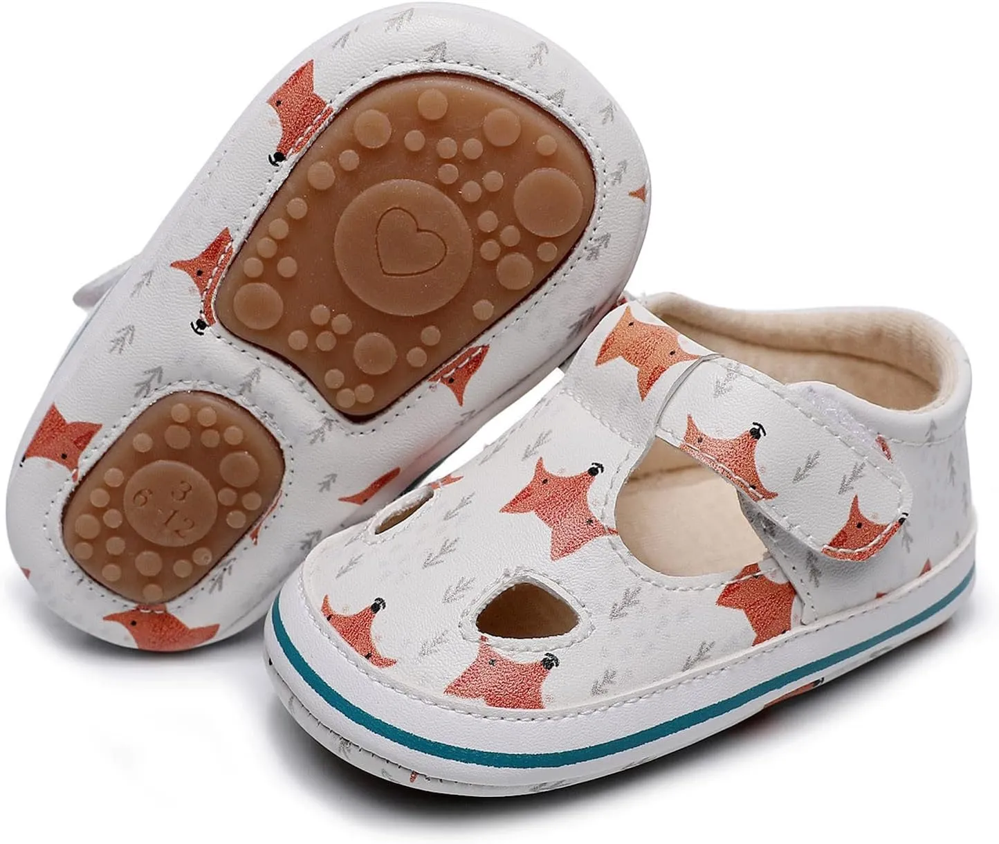 Toddler Canvas Cute Pattern Ankle Sandals Flat Leather Non Slip Hook Loop First Walking Shoes Baby Girls Summer Casual