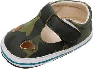 Toddler Canvas Cute Pattern Ankle Sandals Flat Leather Non Slip Hook Loop First Walking Shoes Baby Girls Summer Casual