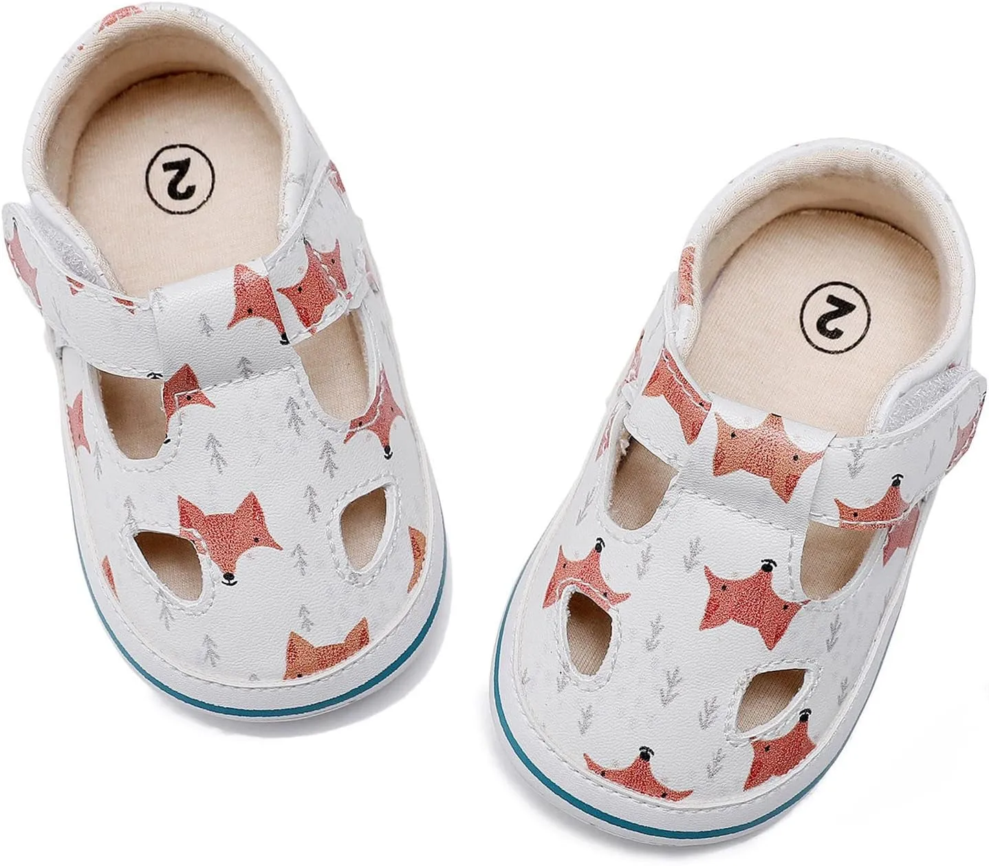 Toddler Canvas Cute Pattern Ankle Sandals Flat Leather Non Slip Hook Loop First Walking Shoes Baby Girls Summer Casual