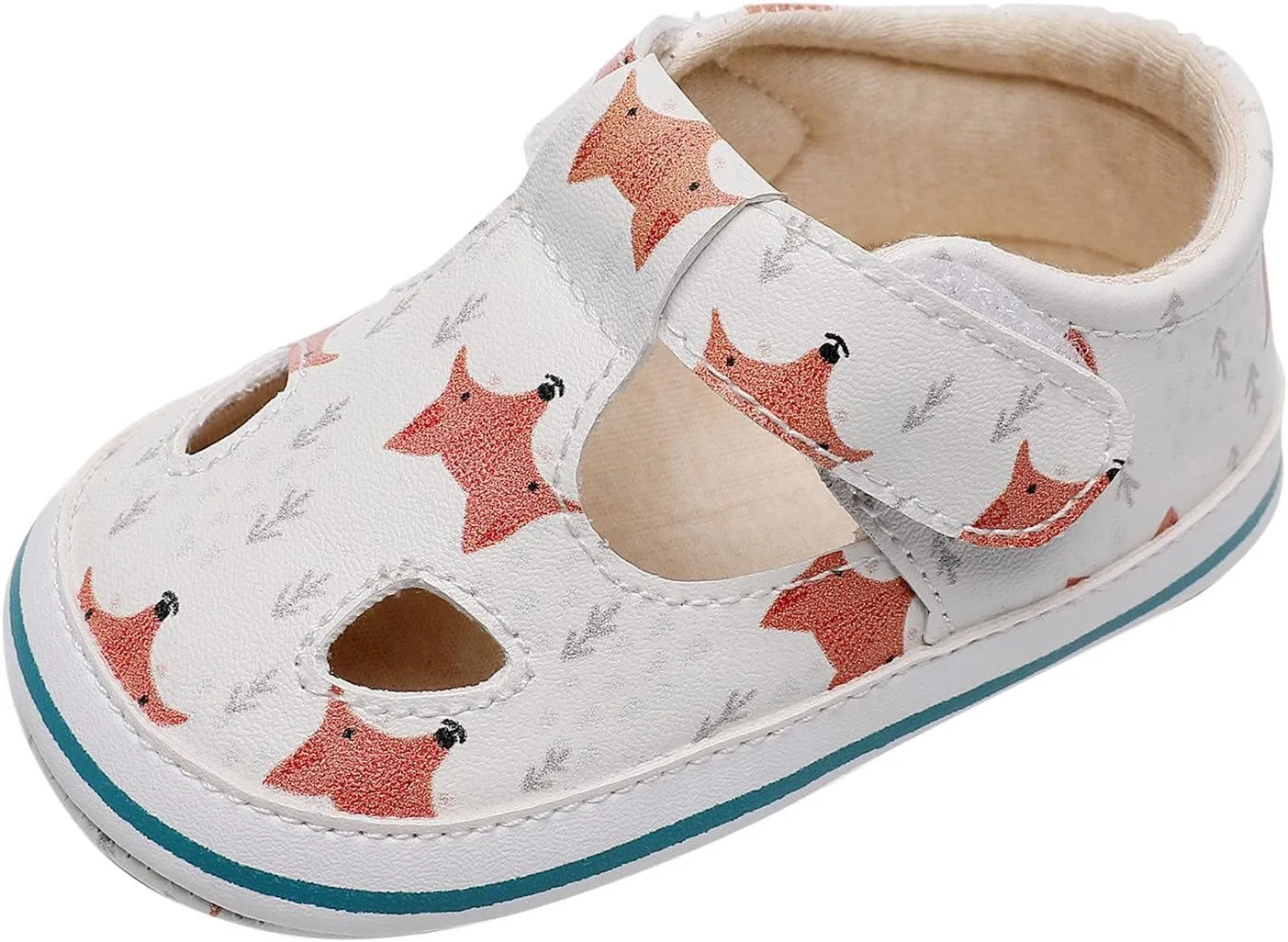 Toddler Canvas Cute Pattern Ankle Sandals Flat Leather Non Slip Hook Loop First Walking Shoes Baby Girls Summer Casual