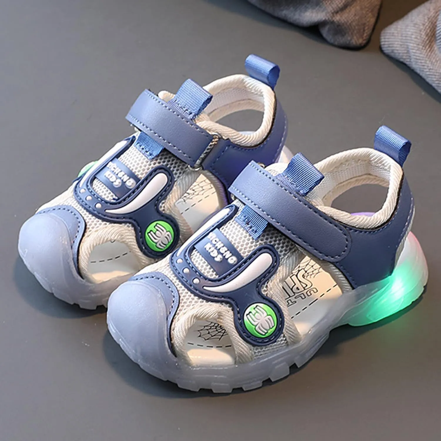 Toddler Cartoon Light Up Sandals Boys Girls Closed Toe Summer Beach Shoes Luminous Soft Sole Non Slip Sneakers