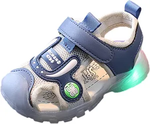 Toddler Cartoon Light Up Sandals Boys Girls Closed Toe Summer Beach Shoes Luminous Soft Sole Non Slip Sneakers