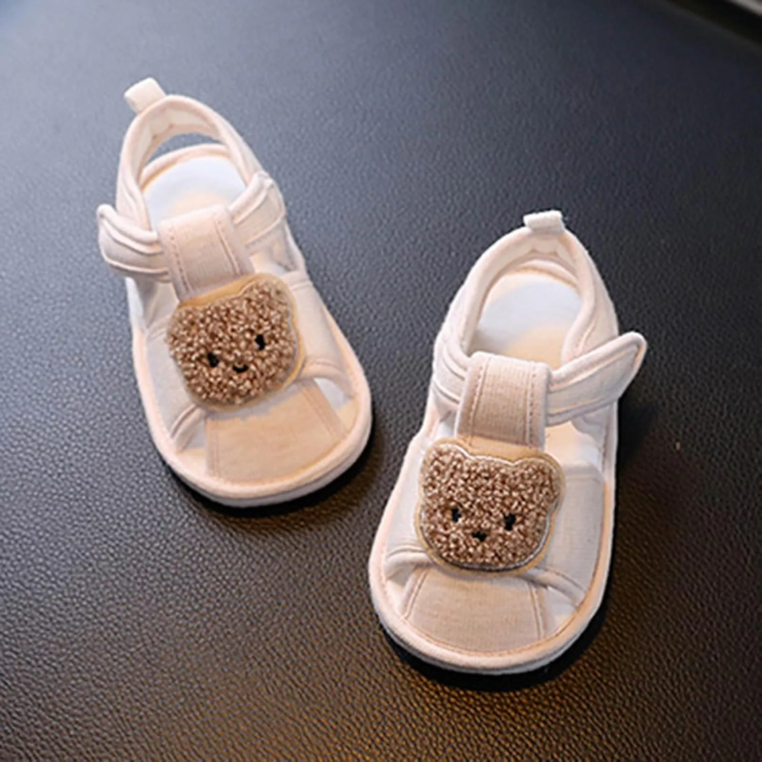 Toddler Cotton Bear Sandals Flat Soft Sole Summer Shoes Baby Boys Girls Open Toe Barefoot Casual Outdoor Slides Cute