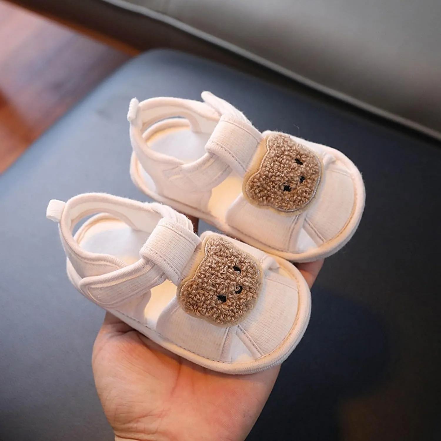 Toddler Cotton Bear Sandals Flat Soft Sole Summer Shoes Baby Boys Girls Open Toe Barefoot Casual Outdoor Slides Cute