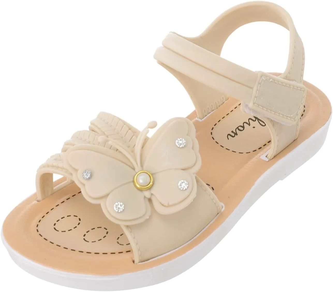 Toddler First Walking Flat Sandal Butterfly Flower Dress Shoes Round Toe Slip On Soft Sole Sandal (White, 2 Big Kids)