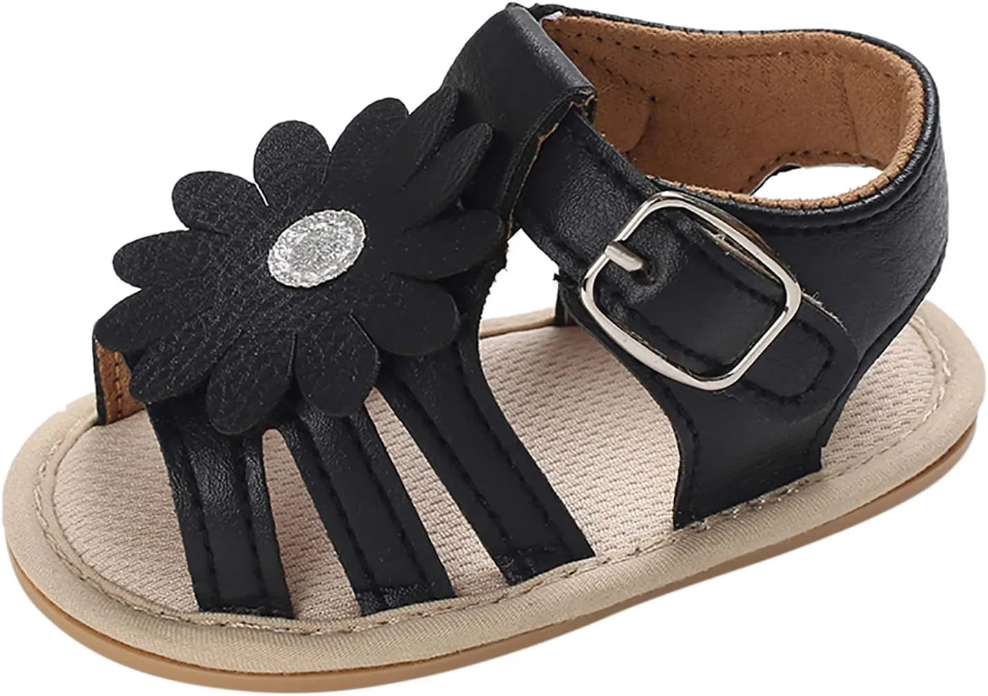 Toddler Flower Open Toe Wide Sandals Flat Strap Summer Shoes Baby Boys Girls Rubber Sole Soft Slip On Shoes Comfy Trendy