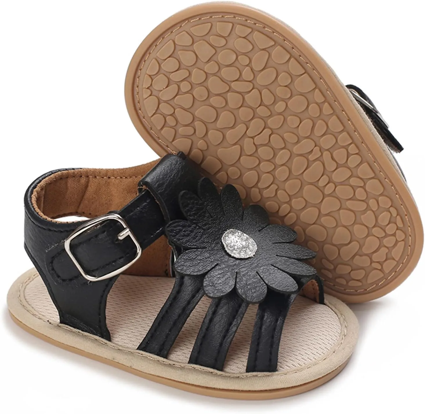 Toddler Flower Open Toe Wide Sandals Flat Strap Summer Shoes Baby Boys Girls Rubber Sole Soft Slip On Shoes Comfy Trendy