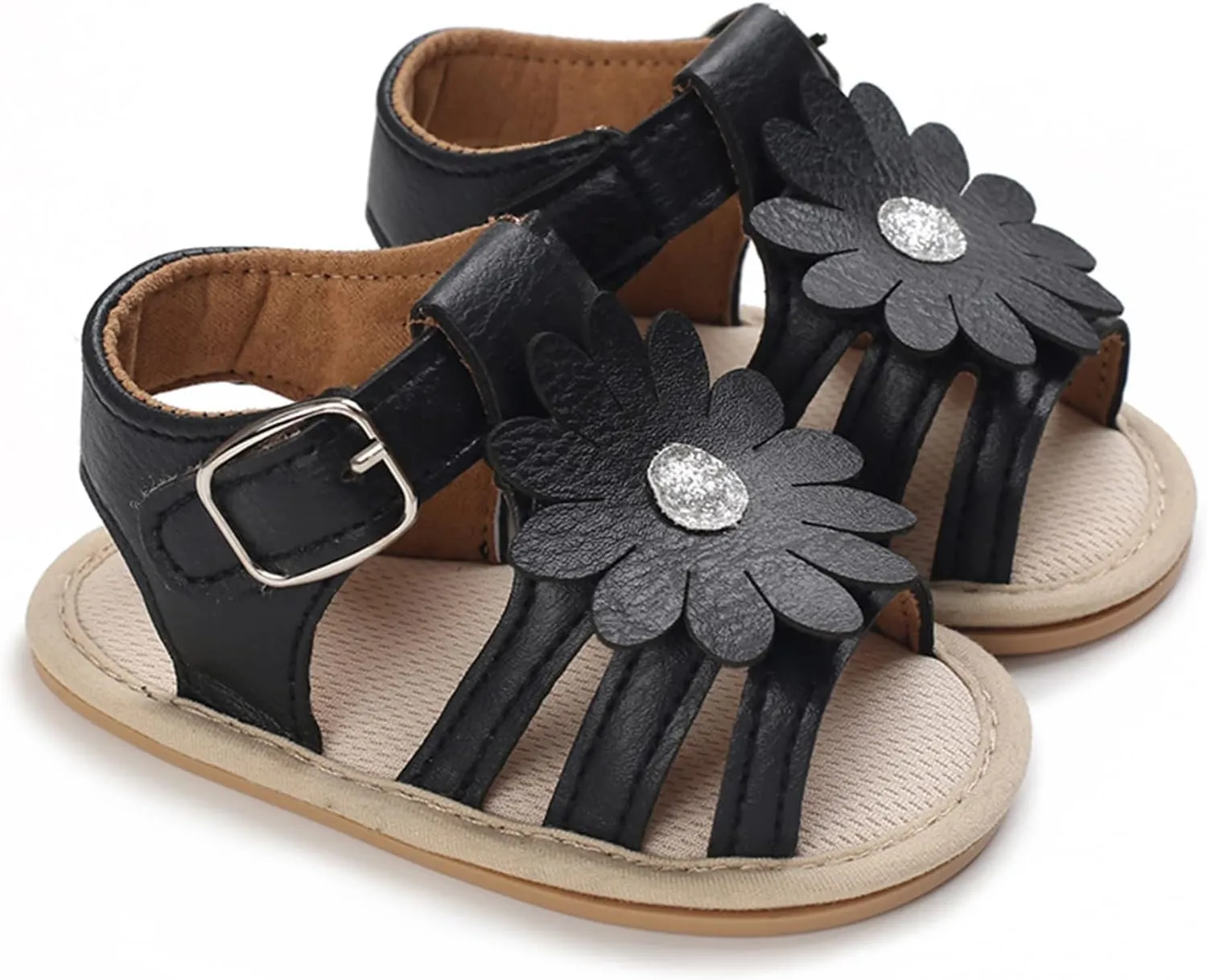 Toddler Flower Open Toe Wide Sandals Flat Strap Summer Shoes Baby Boys Girls Rubber Sole Soft Slip On Shoes Comfy Trendy