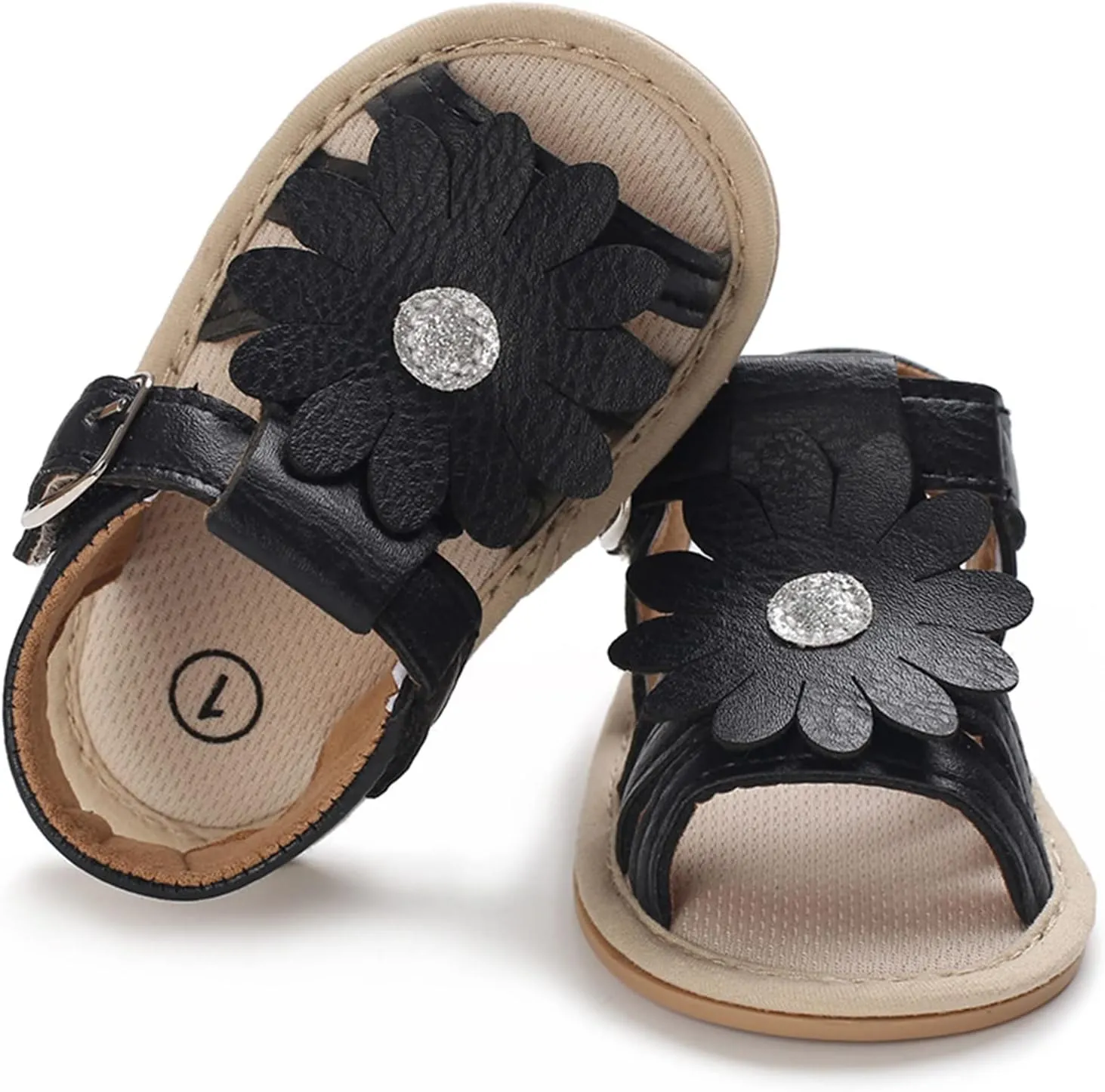 Toddler Flower Open Toe Wide Sandals Flat Strap Summer Shoes Baby Boys Girls Rubber Sole Soft Slip On Shoes Comfy Trendy