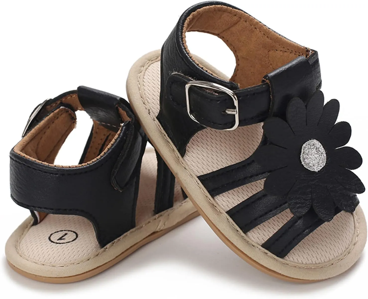 Toddler Flower Open Toe Wide Sandals Flat Strap Summer Shoes Baby Boys Girls Rubber Sole Soft Slip On Shoes Comfy Trendy