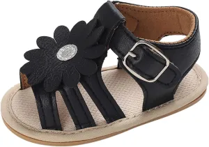 Toddler Flower Open Toe Wide Sandals Flat Strap Summer Shoes Baby Boys Girls Rubber Sole Soft Slip On Shoes Comfy Trendy