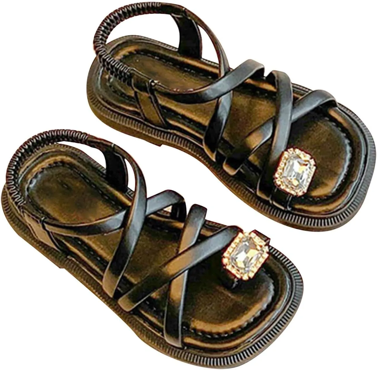 Toddler Girl Sandals Open Toe Elastic Ankle Strap Dress Shoes Summer Beach Ring Toe Strappy Flat Sandal For Infant