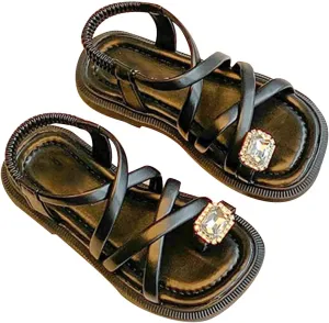 Toddler Girl Sandals Open Toe Elastic Ankle Strap Dress Shoes Summer Beach Ring Toe Strappy Flat Sandal For Infant