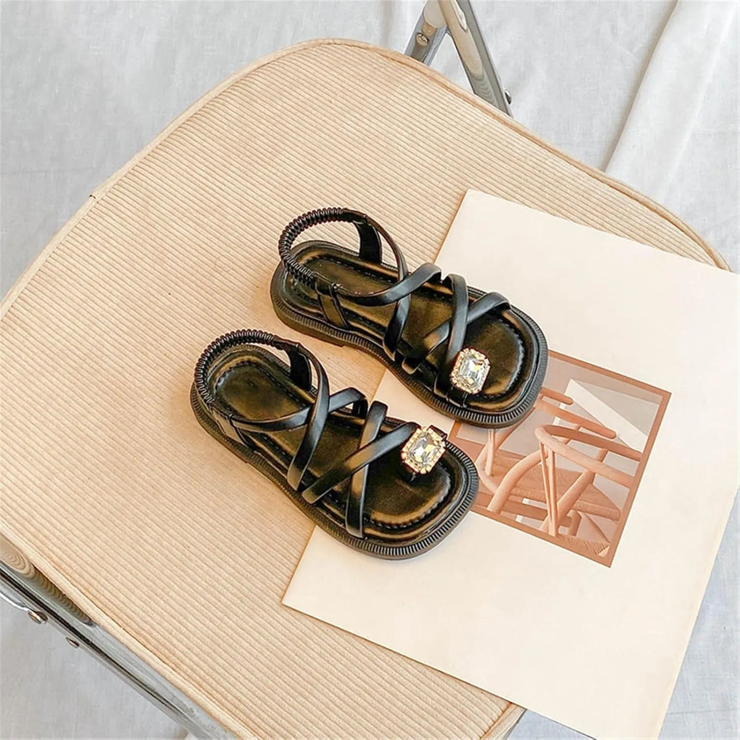 Toddler Girl Sandals Open Toe Elastic Ankle Strap Dress Shoes Summer Beach Ring Toe Strappy Flat Sandal For Infant
