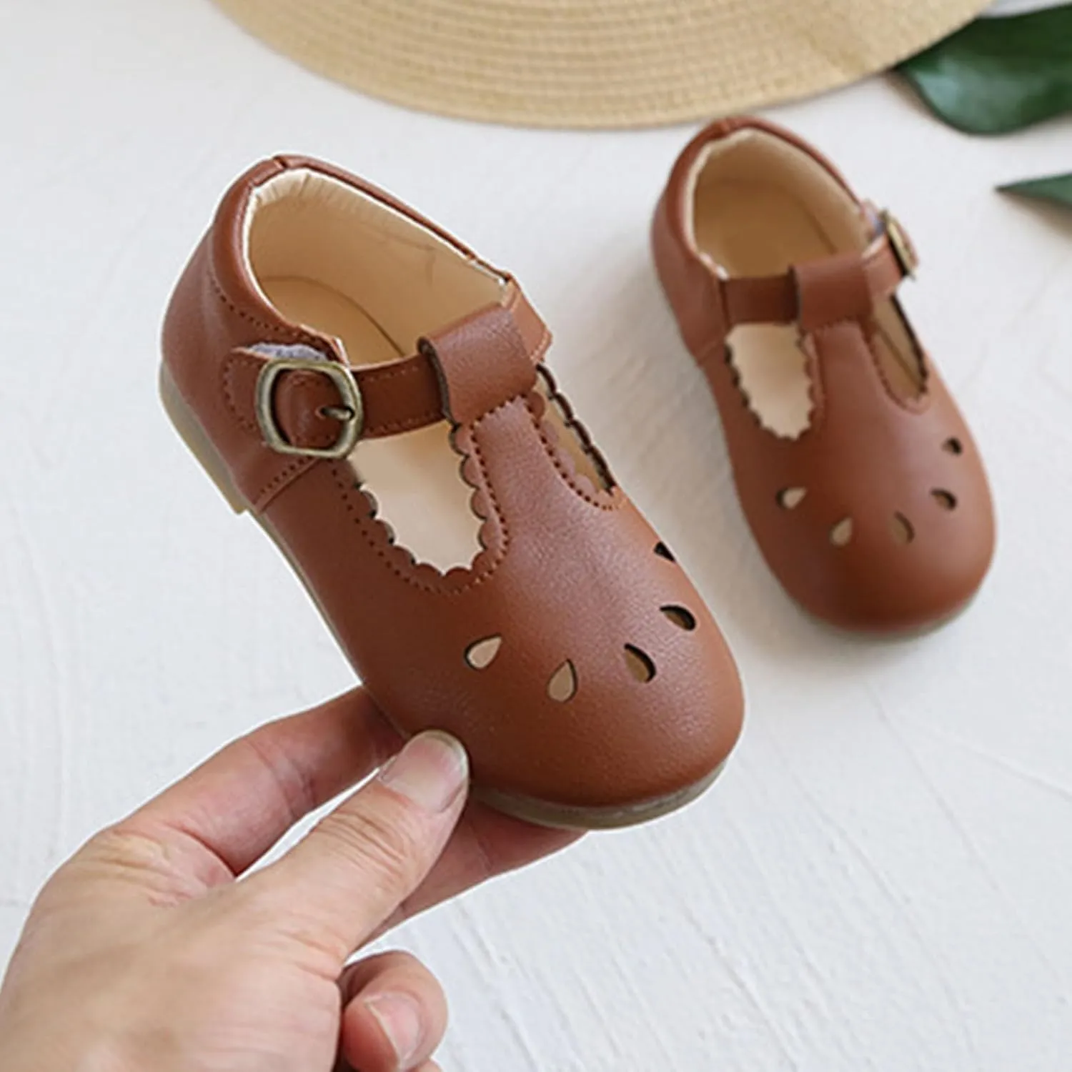 Toddler Girl T Strap Mary Jane Dress Shoes, Kids Closed Toe Hollow Buckle Slip On Platform School Uniform Shoes