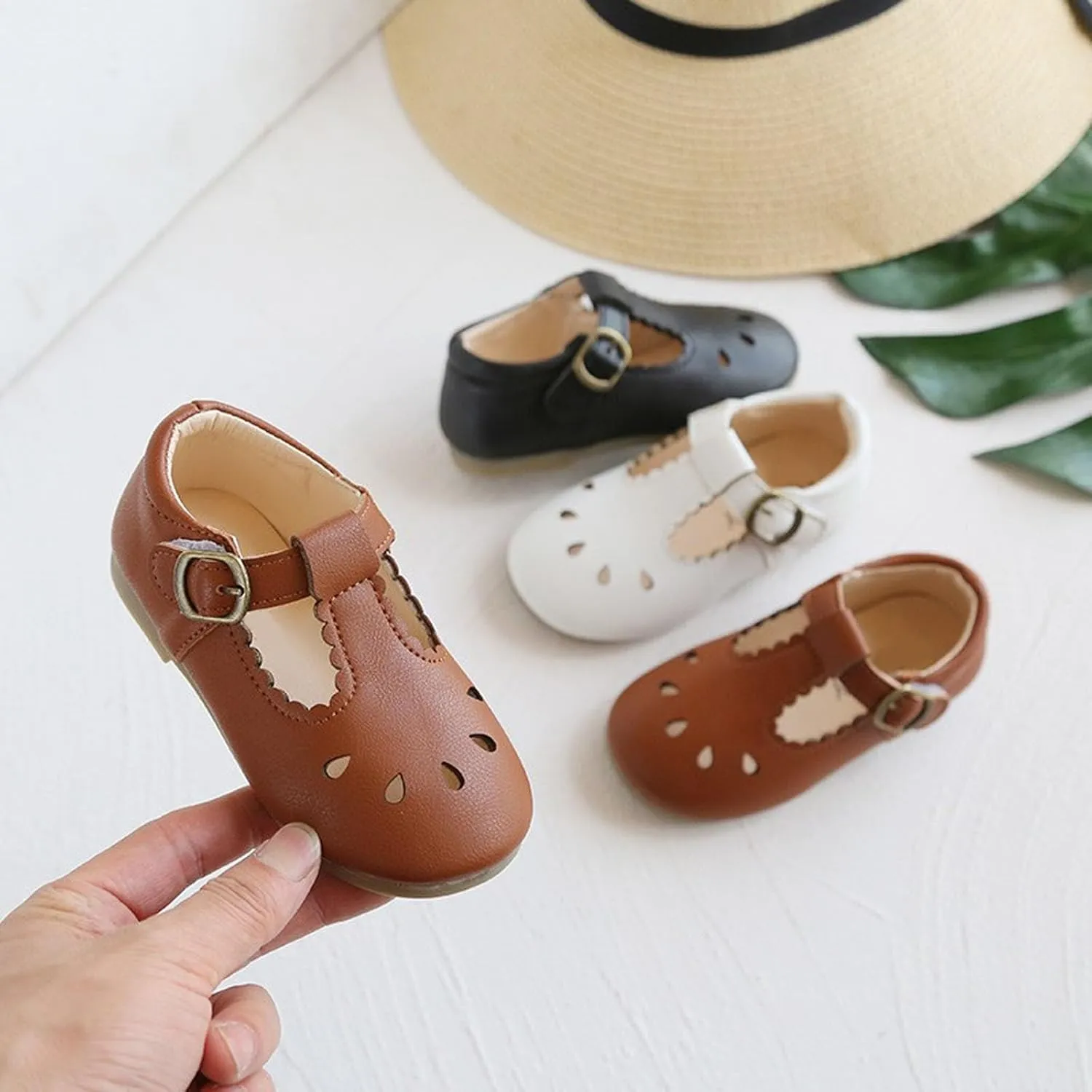 Toddler Girl T Strap Mary Jane Dress Shoes, Kids Closed Toe Hollow Buckle Slip On Platform School Uniform Shoes