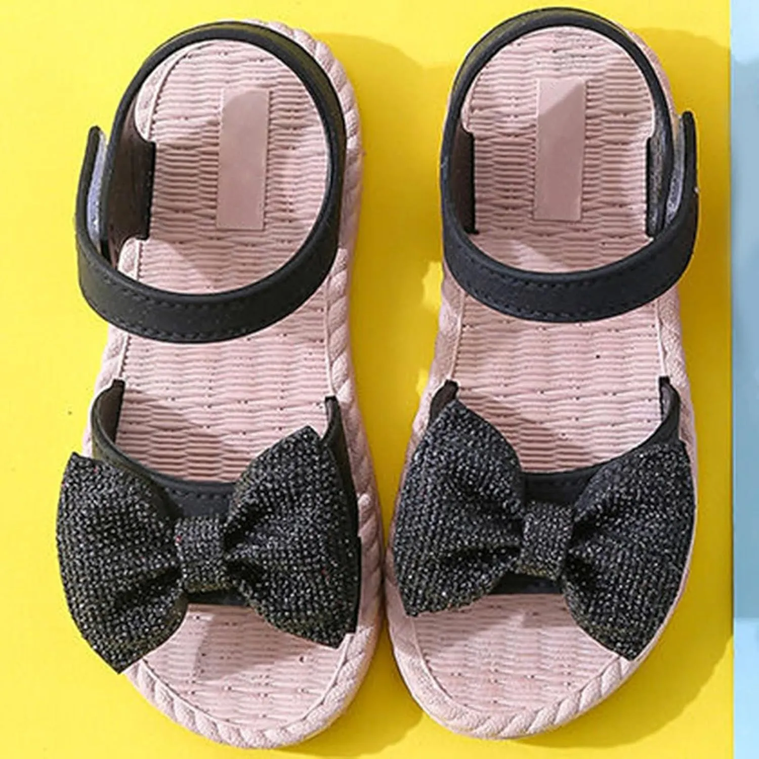 Toddler Girls Beach Sandals Bowknot Flat Princess Shoes Soft Sole Non Slip Infant First (Black, 12.5 Little Child)