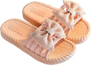 Toddler Girls Bow Beach Pool Slippers Sandals Baby Kids Open Toe Non Slip Slides Shoes Summer Shower Slippers