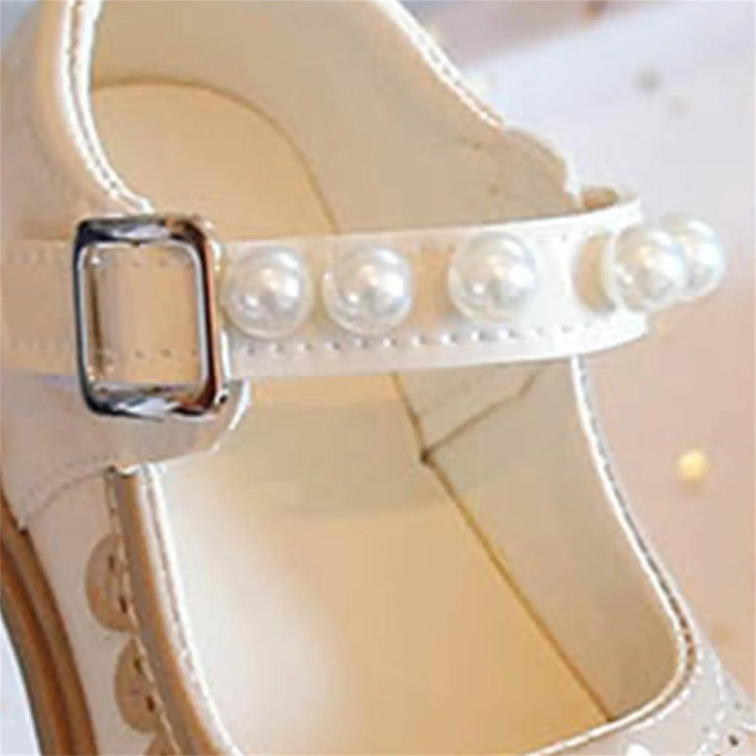 Toddler Girls Mary Jane Dress Shoes Ballet Flats for Party School Kids Pearl Strap Princess Shoes Soft Sole Sandals