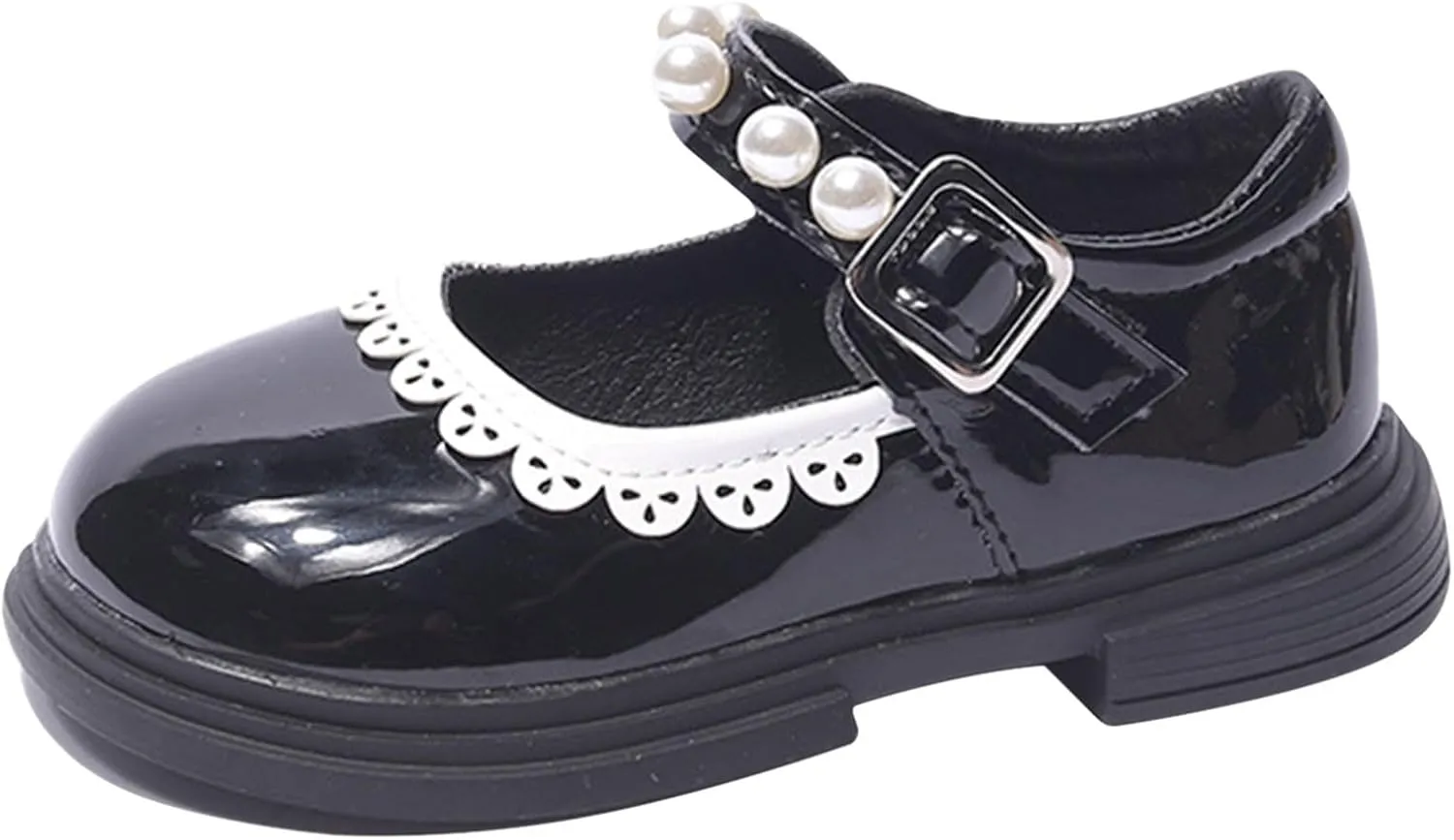 Toddler Girls Mary Jane Dress Shoes Ballet Flats for Party School Kids Pearl Strap Princess Shoes Soft Sole Sandals