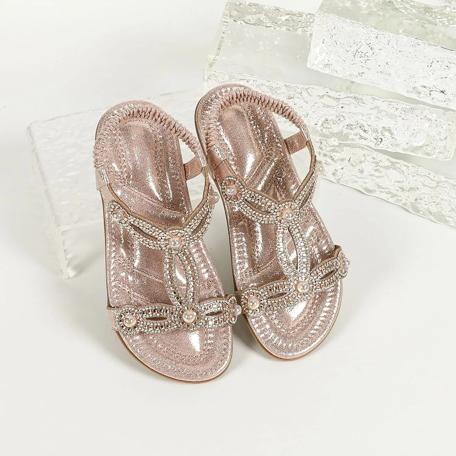 Toddler Girls Pearl Sequins Sandals Formal Dress Open Toe Fancy Wide Shoes Kids Baby Elegant Flat Non Slip Fancy Shoes