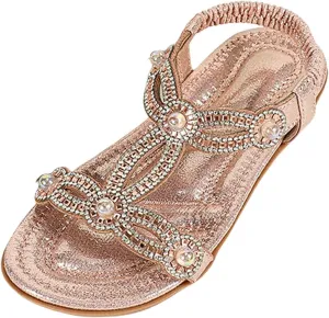 Toddler Girls Pearl Sequins Sandals Formal Dress Open Toe Fancy Wide Shoes Kids Baby Elegant Flat Non Slip Fancy Shoes