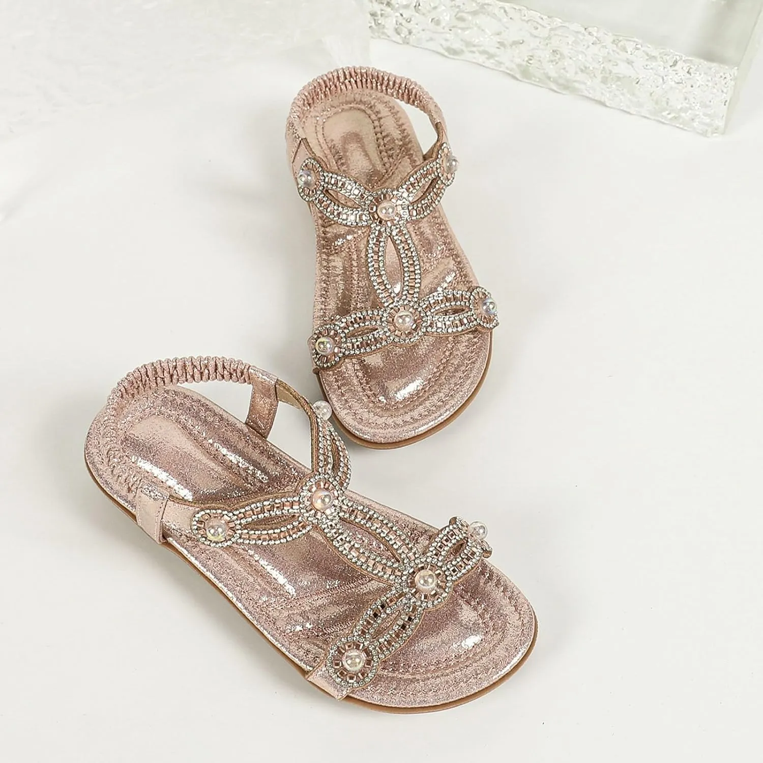 Toddler Girls Pearl Sequins Sandals Formal Dress Open Toe Fancy Wide Shoes Kids Baby Elegant Flat Non Slip Fancy Shoes