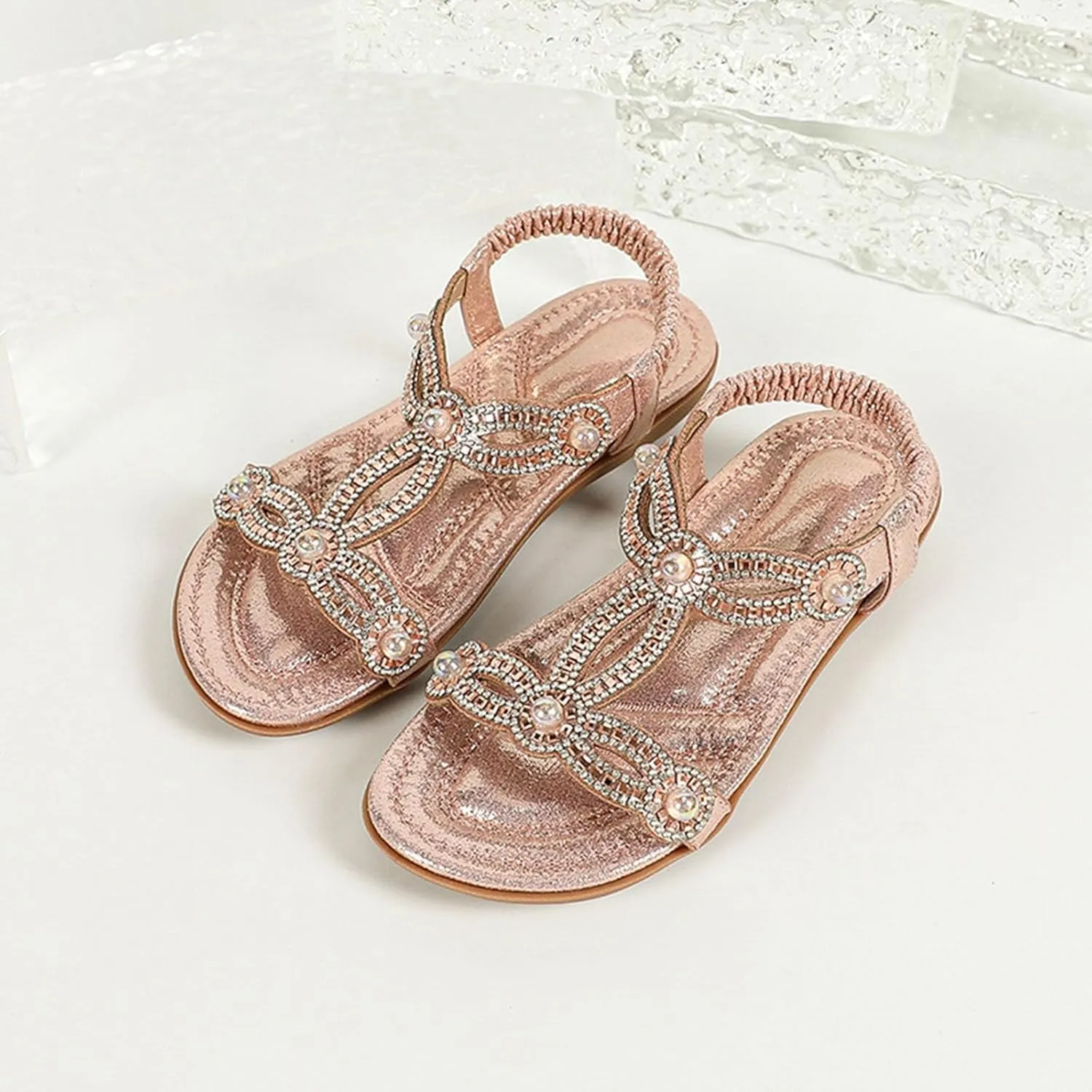 Toddler Girls Pearl Sequins Sandals Formal Dress Open Toe Fancy Wide Shoes Kids Baby Elegant Flat Non Slip Fancy Shoes
