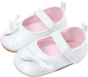 Toddler Girls PU Leather Solid Color Sandals Baby Infant Bow Close Toe Soft Sole Flatt Summer Casual Rubber Shoes