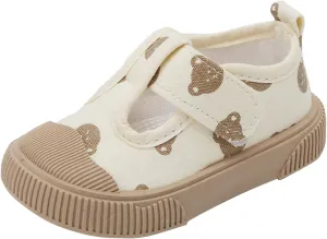 Toddler Girls T-Strap Canvas Sneakers for Little-Kids Classic Lightweight Comfortable Non-Slip Flat Casual Shoes