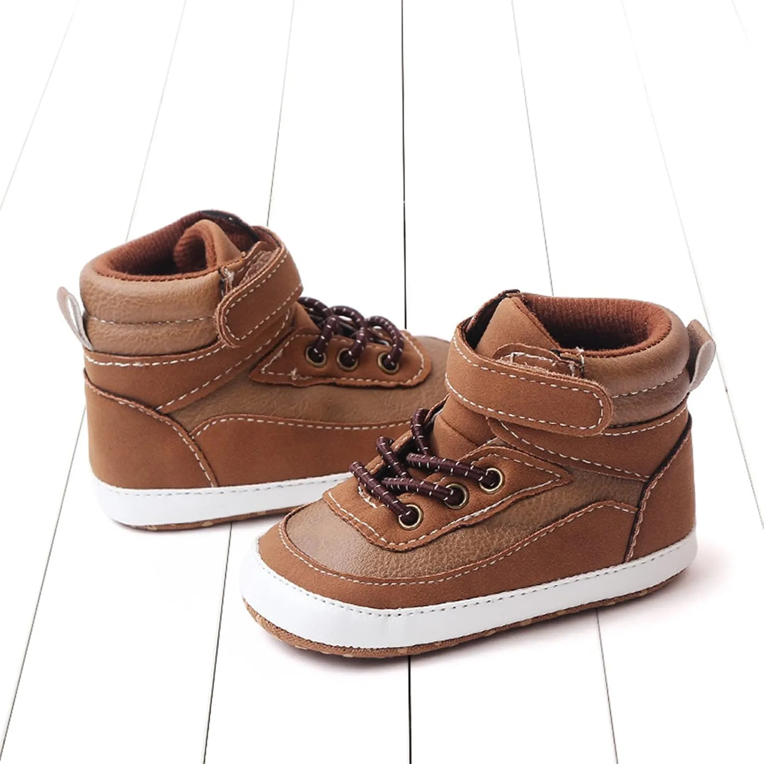 Toddler High Tops Ankle Sneakers Infant Baby Boys Girls PU Leather Soft Anti-Slip Sole Prewalker First Walking Shoes