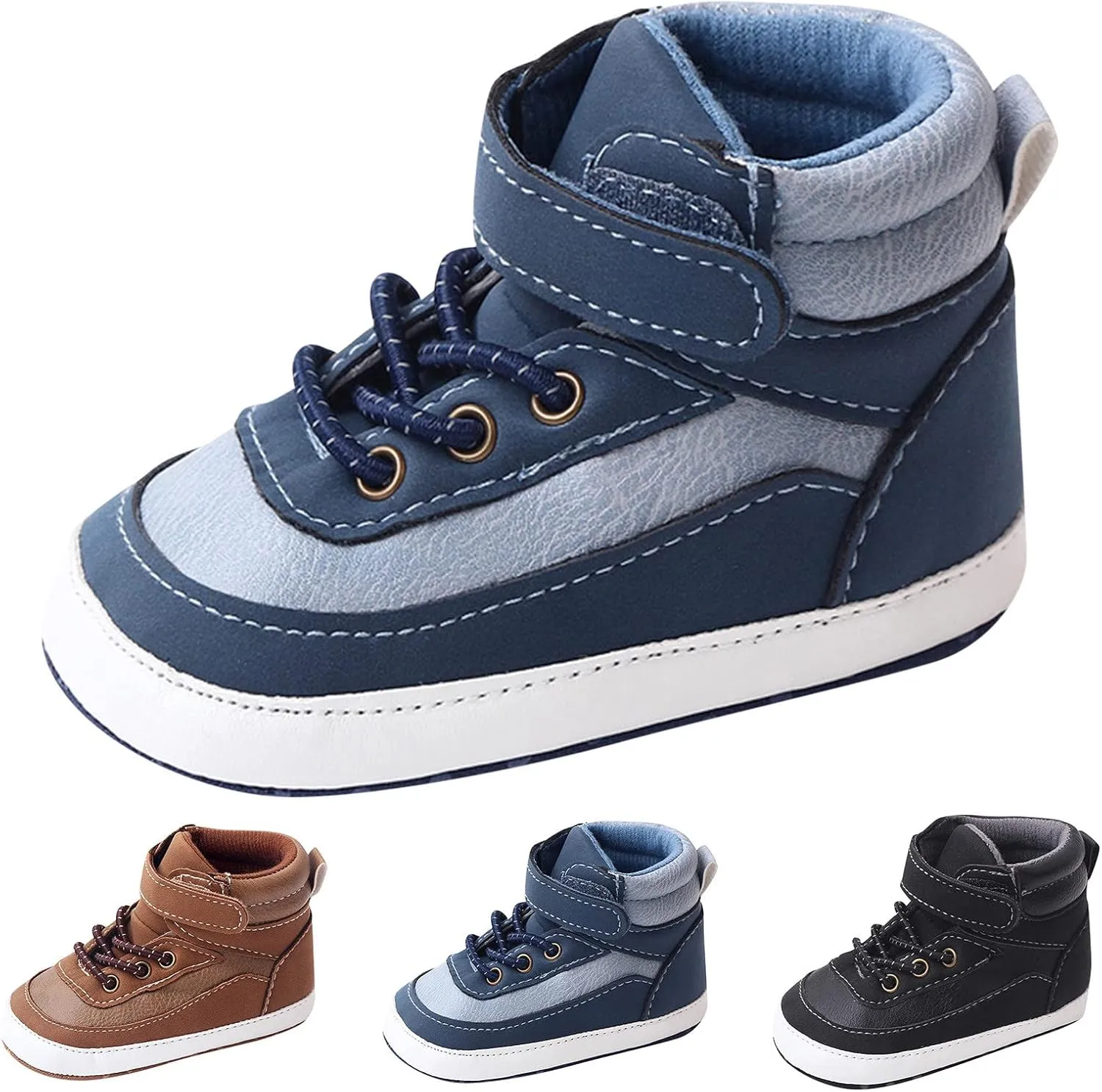 Toddler High Tops Ankle Sneakers Infant Baby Boys Girls PU Leather Soft Anti-Slip Sole Prewalker First Walking Shoes