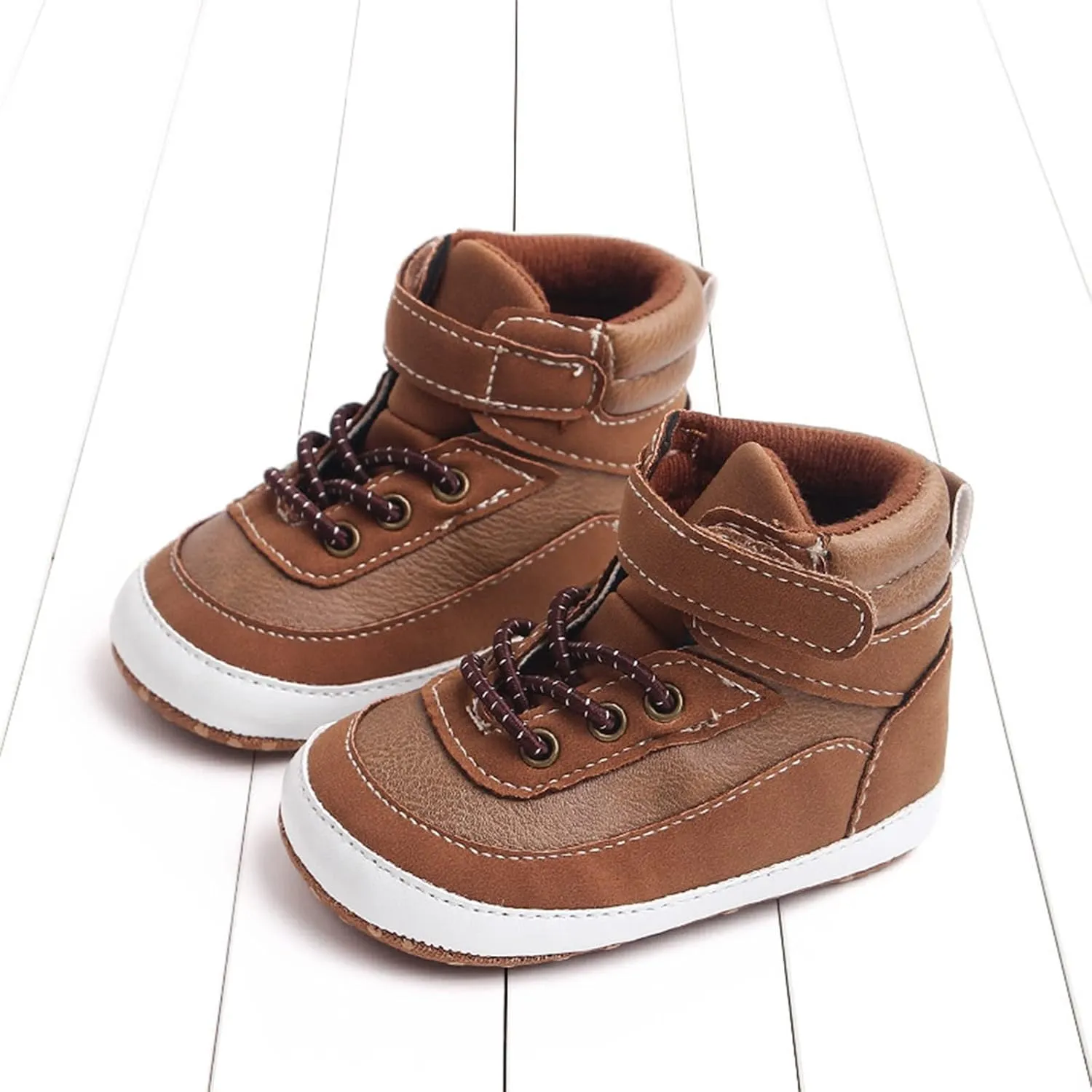 Toddler High Tops Ankle Sneakers Infant Baby Boys Girls PU Leather Soft Anti-Slip Sole Prewalker First Walking Shoes