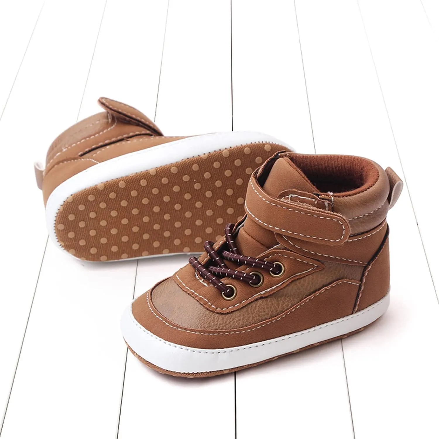 Toddler High Tops Ankle Sneakers Infant Baby Boys Girls PU Leather Soft Anti-Slip Sole Prewalker First Walking Shoes
