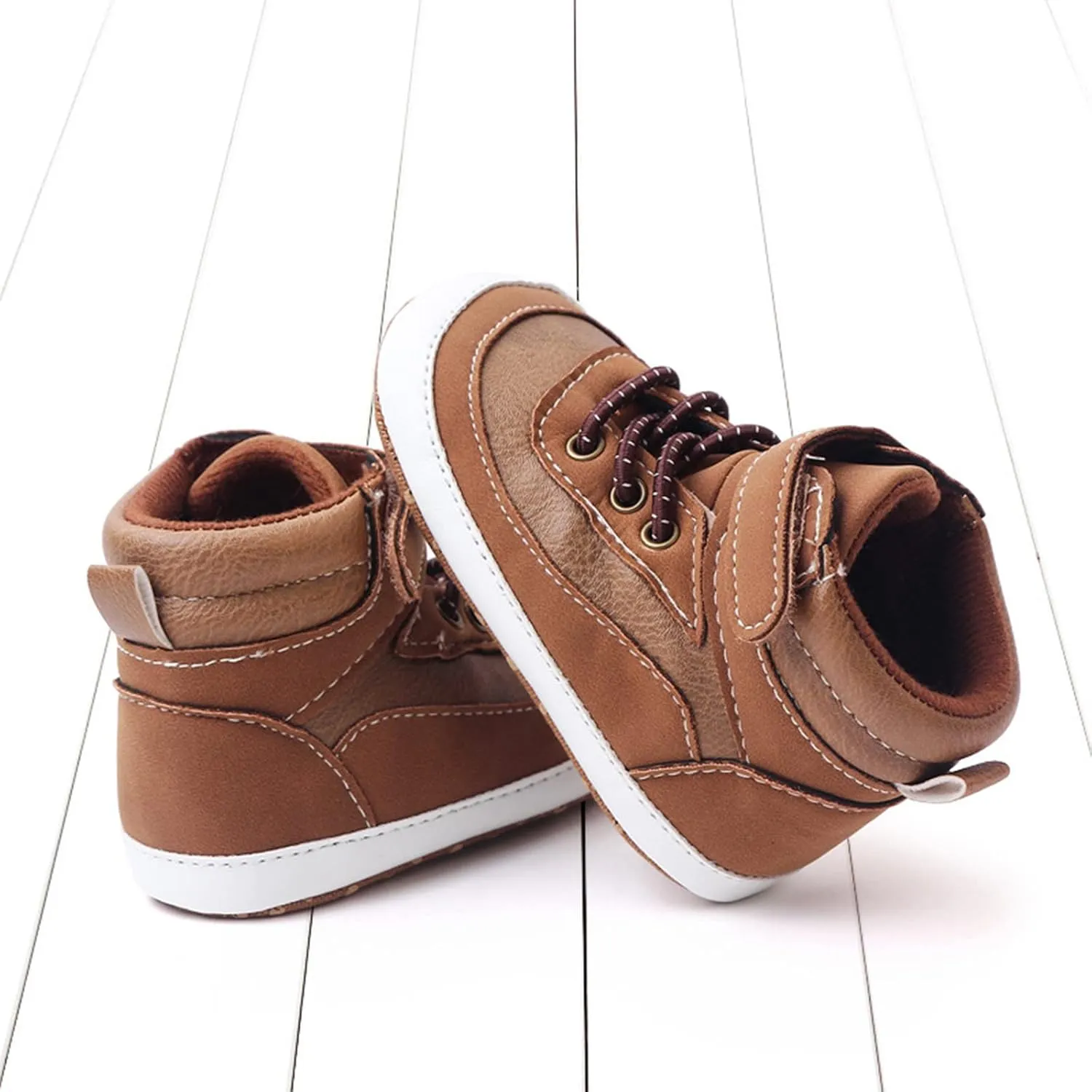 Toddler High Tops Ankle Sneakers Infant Baby Boys Girls PU Leather Soft Anti-Slip Sole Prewalker First Walking Shoes