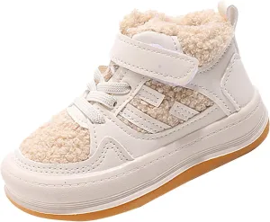 Toddler Kids Fleece Booties Anti-Slip Rubber Soft Sole Sneakers Boys Girls Warm Plush Lined Comfortable Ankle Boots