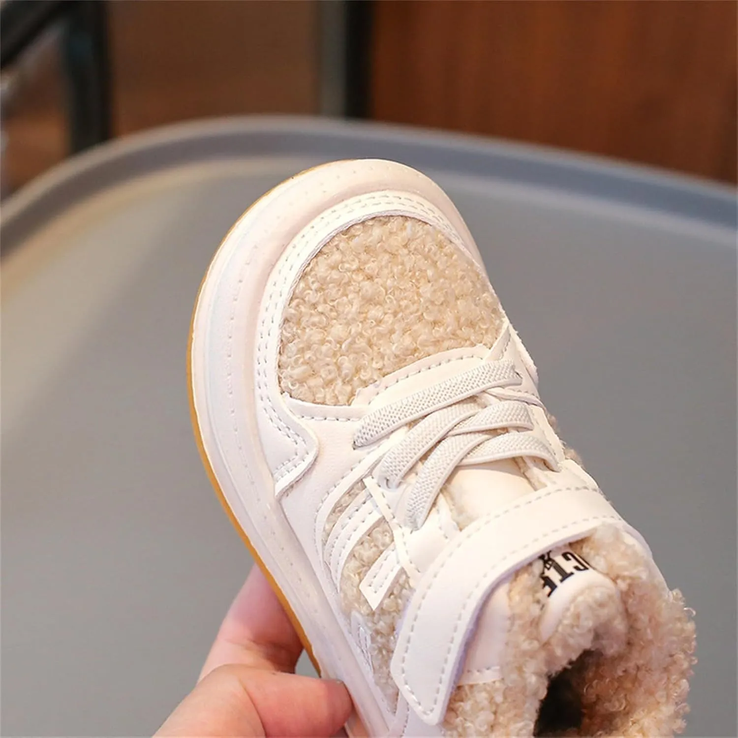Toddler Kids Fleece Booties Anti-Slip Rubber Soft Sole Sneakers Boys Girls Warm Plush Lined Comfortable Ankle Boots