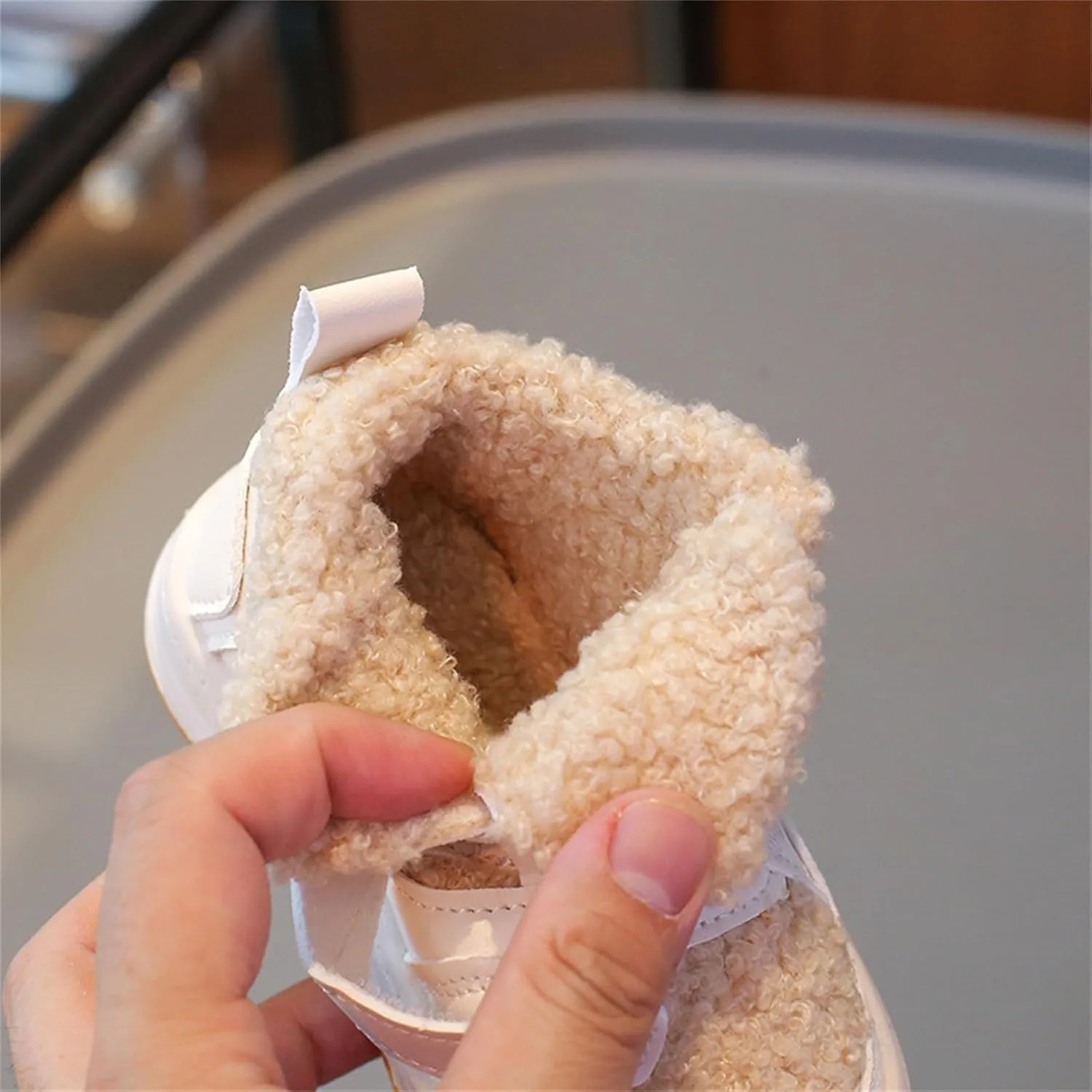 Toddler Kids Fleece Booties Anti-Slip Rubber Soft Sole Sneakers Boys Girls Warm Plush Lined Comfortable Ankle Boots