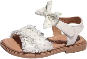Toddler Kids Girl Open-toe Casual Sandal Low Heel Hook & Loop Ankle Strap Bow Soft Sole Party Dress Shoes