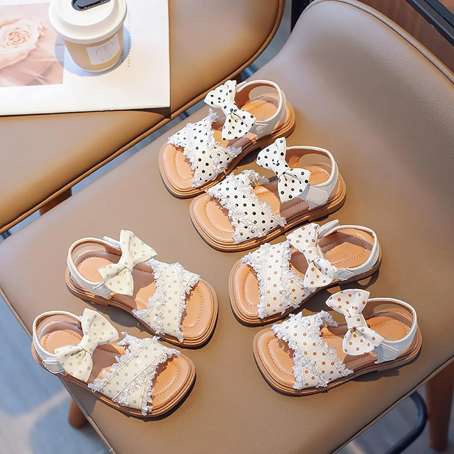 Toddler Kids Girl Open-toe Casual Sandal Low Heel Hook & Loop Ankle Strap Bow Soft Sole Party Dress Shoes