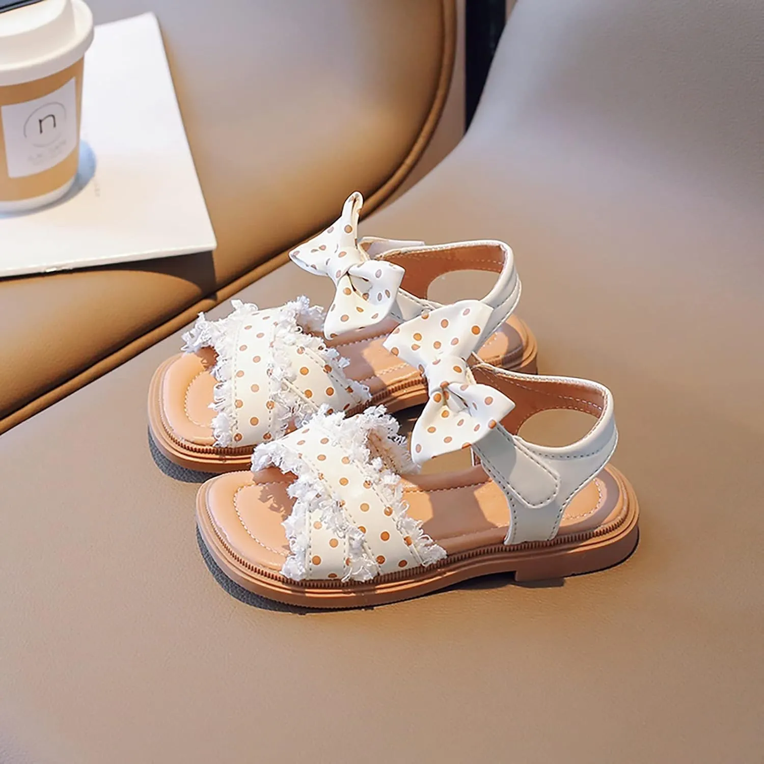 Toddler Kids Girl Open-toe Casual Sandal Low Heel Hook & Loop Ankle Strap Bow Soft Sole Party Dress Shoes
