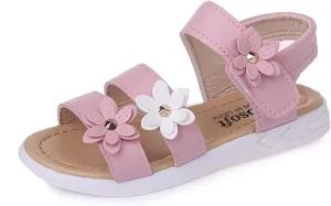 Toddler Little Girls Open Toe Strap Flowers Sandals Summer Beach Non-Slip Shoes Rubber Soft Sole Princess Flats