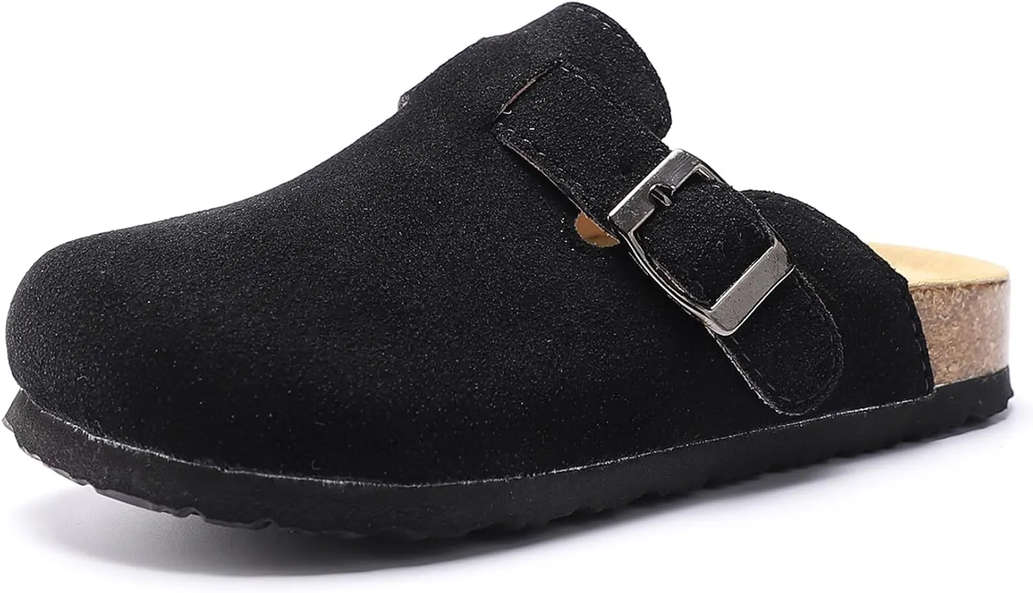Toddler Suede Clogs Kids Cute Clogs Boys Girls Cork Sandals Adjustable Buckle Mules Indoor Outdoor Slip-on Slippers Potato Shoes