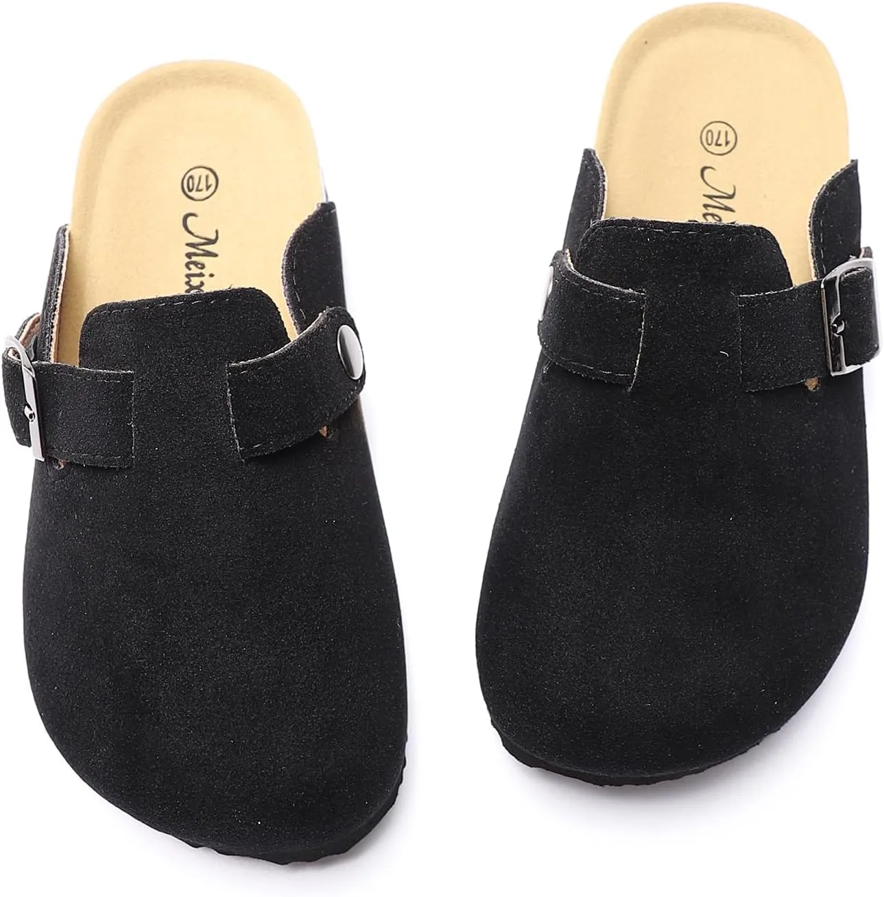 Toddler Suede Clogs Kids Cute Clogs Boys Girls Cork Sandals Adjustable Buckle Mules Indoor Outdoor Slip-on Slippers Potato Shoes