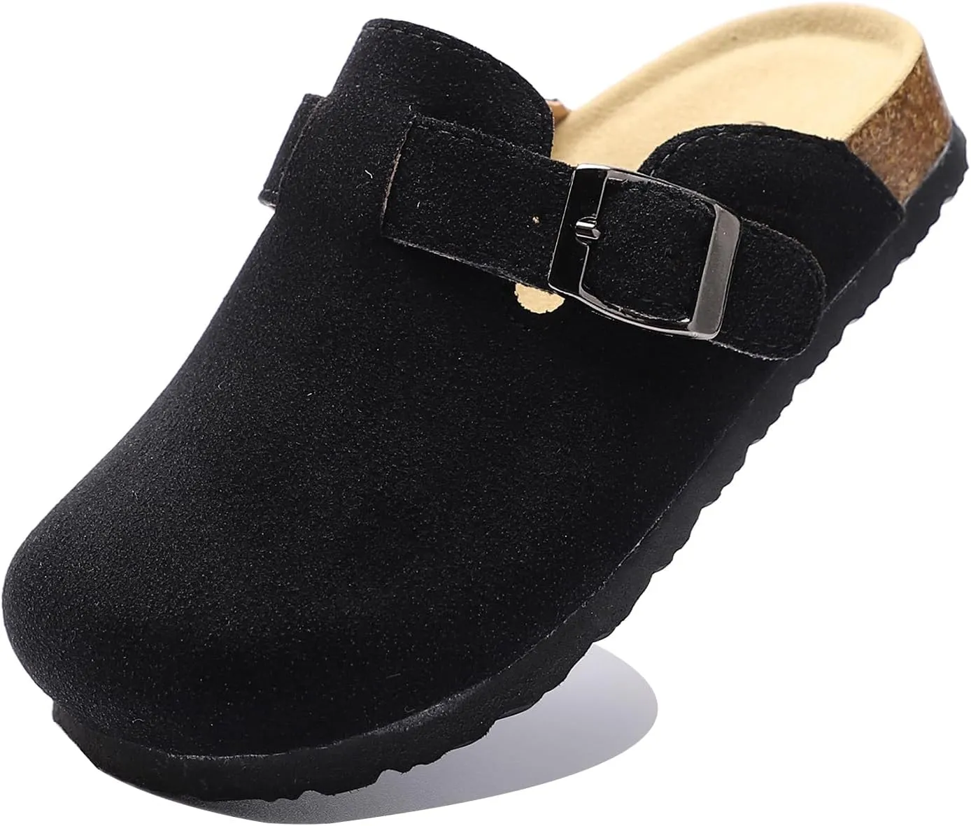 Toddler Suede Clogs Kids Cute Clogs Boys Girls Cork Sandals Adjustable Buckle Mules Indoor Outdoor Slip-on Slippers Potato Shoes