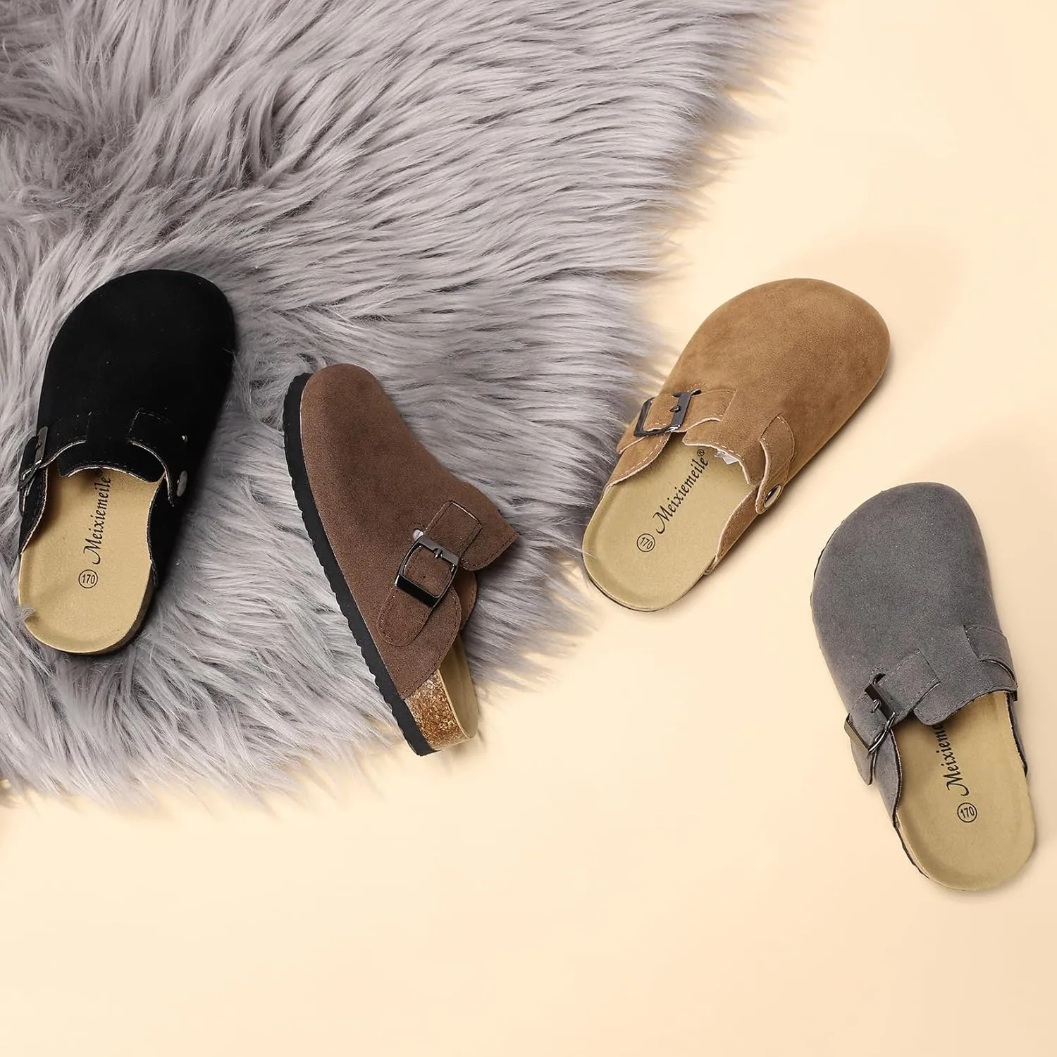 Toddler Suede Clogs Kids Cute Clogs Boys Girls Cork Sandals Adjustable Buckle Mules Indoor Outdoor Slip-on Slippers Potato Shoes