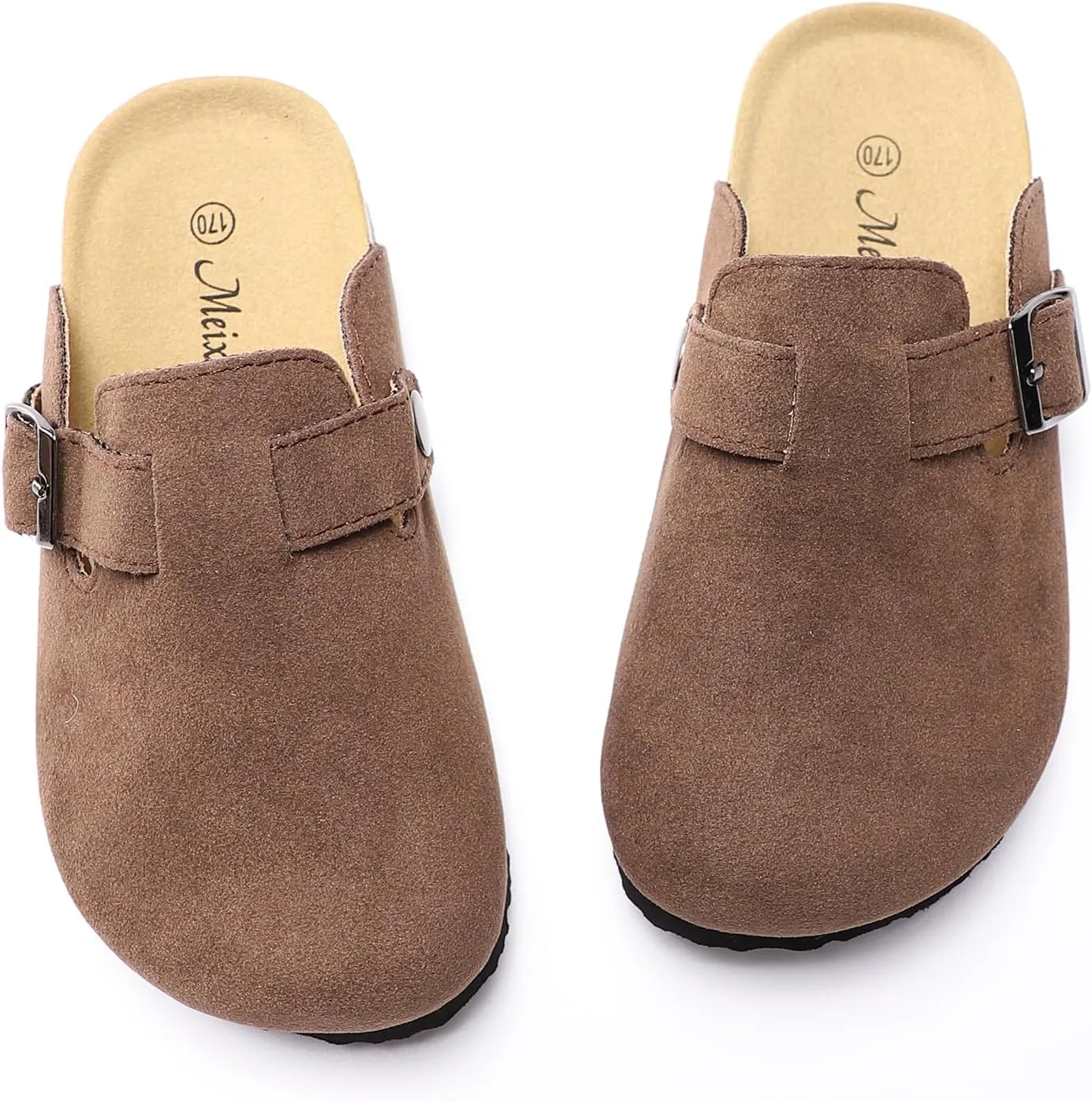 Toddler Suede Clogs Kids Cute Clogs Boys Girls Cork Sandals Adjustable Buckle Mules Indoor Outdoor Slip-on Slippers Potato Shoes