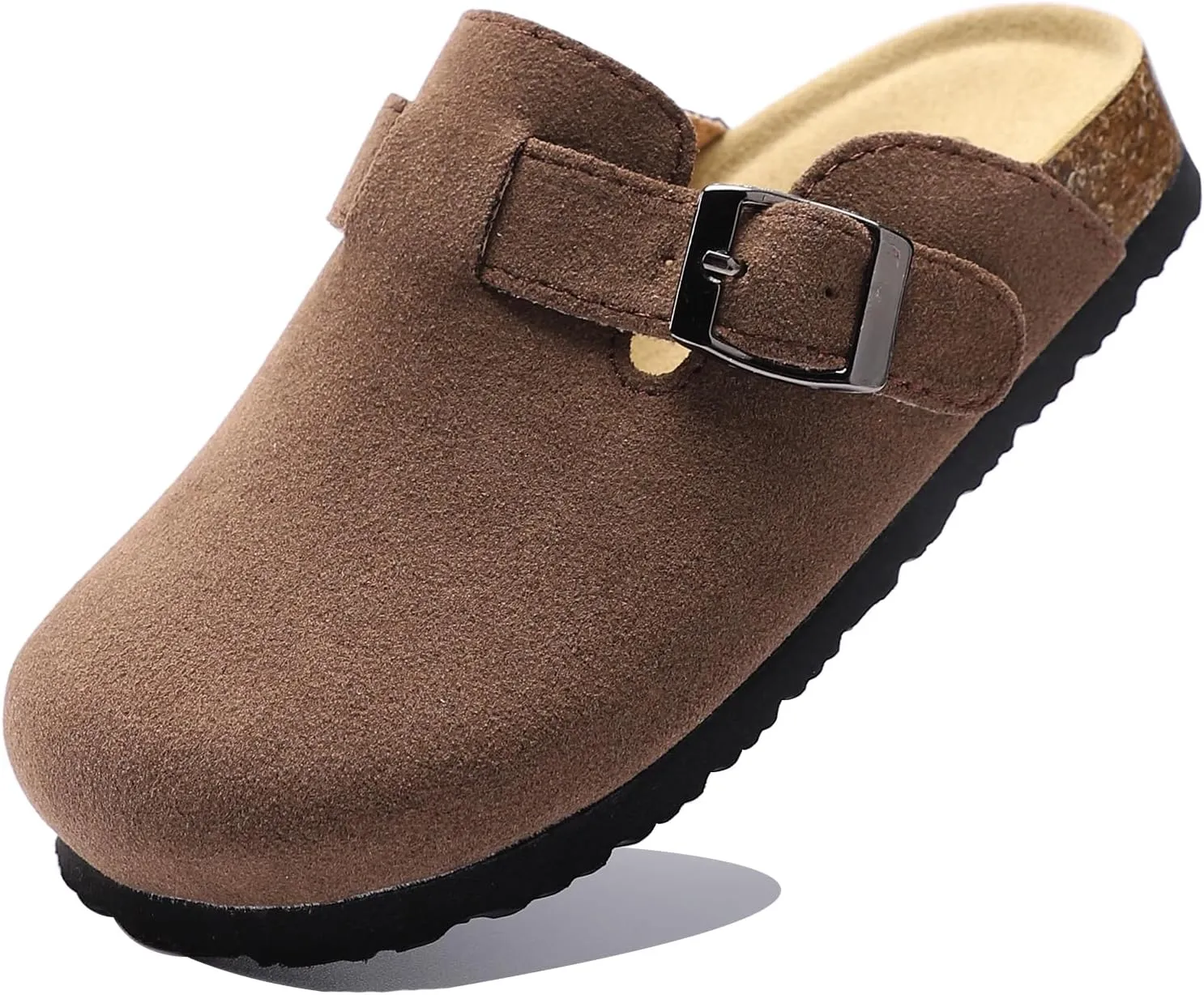 Toddler Suede Clogs Kids Cute Clogs Boys Girls Cork Sandals Adjustable Buckle Mules Indoor Outdoor Slip-on Slippers Potato Shoes