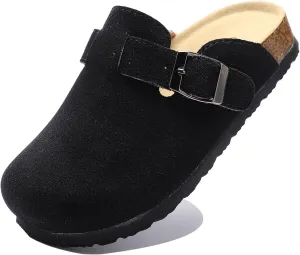 Toddler Suede Clogs Kids Cute Clogs Boys Girls Cork Sandals Adjustable Buckle Mules Indoor Outdoor Slip-on Slippers Potato Shoes