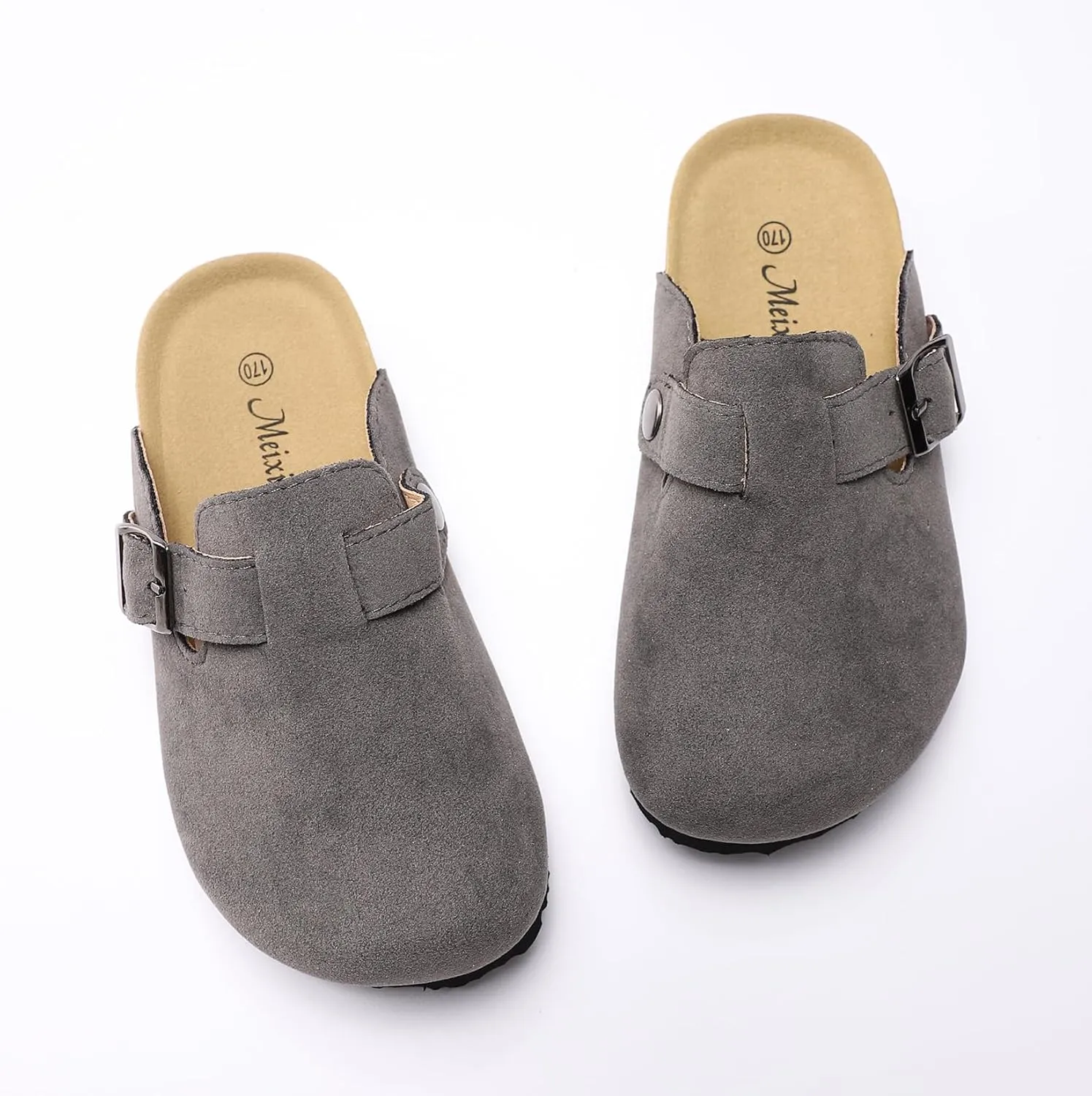 Toddler Suede Clogs Kids Cute Clogs Boys Girls Cork Sandals Adjustable Buckle Mules Indoor Outdoor Slip-on Slippers Potato Shoes